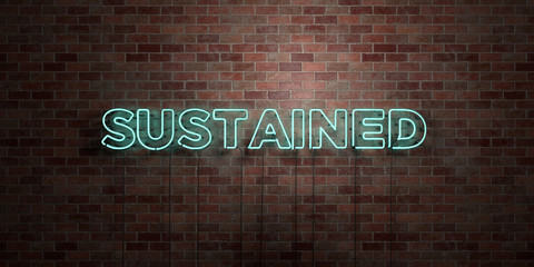 SUSTAINED - fluorescent Neon tube Sign on brickwork - Front view - 3D rendered royalty free stock picture. Can be used for online banner ads and direct mailers..