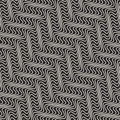 Wavy Ripple Stripes. Vector Seamless Black and White Pattern.