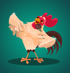 Rooster character singing song. Vector flat cartoon illustration