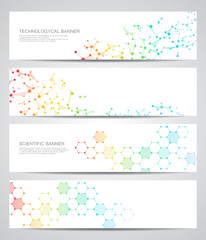 Naklejka na ściany i meble Set of modern scientific banners. Molecule structure DNA and neurons. Abstract background. Medicine, science, technology, business, website templates. Scalable vector graphics.