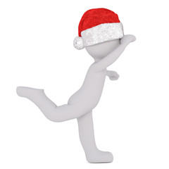 3d toon in Santa hat looking forwards on one leg