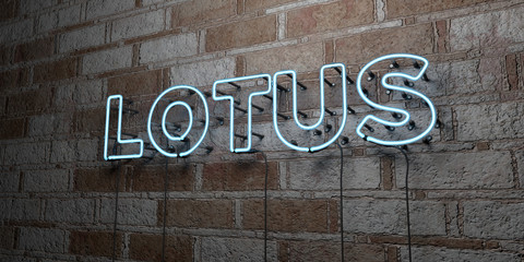 LOTUS - Glowing Neon Sign on stonework wall - 3D rendered royalty free stock illustration.  Can be used for online banner ads and direct mailers..