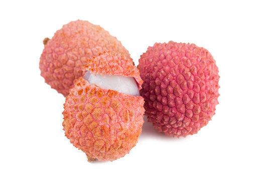 Lychee, typical Asian fruit, isolated on white background