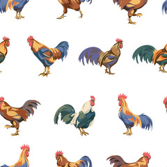 rooster, cock, vector, pattern, feathers, illustration, background, silhouette, color