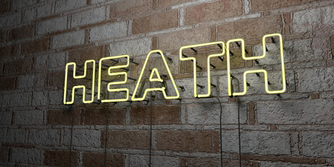 HEATH - Glowing Neon Sign on stonework wall - 3D rendered royalty free stock illustration.  Can be used for online banner ads and direct mailers..