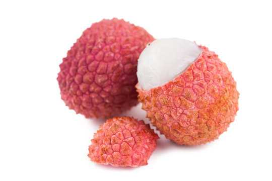 Lychee, typical Asian fruit, isolated on white background