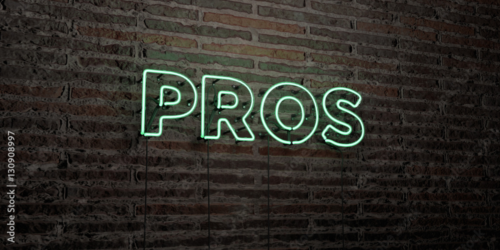 Fototapete pros -realistic neon sign on brick wall background - 3d rendered royalty free stock image. can be us