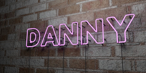 DANNY - Glowing Neon Sign on stonework wall - 3D rendered royalty free stock illustration.  Can be used for online banner ads and direct mailers..
