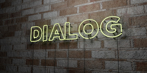 DIALOG - Glowing Neon Sign on stonework wall - 3D rendered royalty free stock illustration.  Can be used for online banner ads and direct mailers..