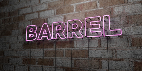 BARREL - Glowing Neon Sign on stonework wall - 3D rendered royalty free stock illustration.  Can be used for online banner ads and direct mailers..