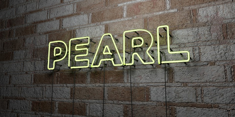 PEARL - Glowing Neon Sign on stonework wall - 3D rendered royalty free stock illustration.  Can be used for online banner ads and direct mailers..