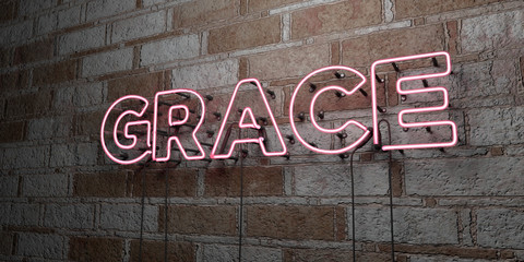 Fototapeta premium GRACE - Glowing Neon Sign on stonework wall - 3D rendered royalty free stock illustration. Can be used for online banner ads and direct mailers..
