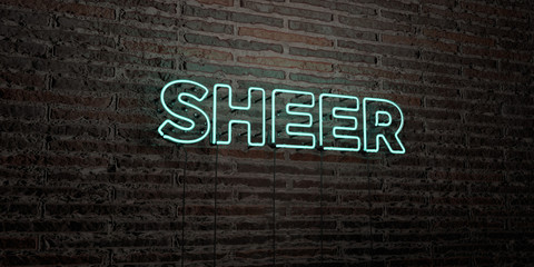 SHEER -Realistic Neon Sign on Brick Wall background - 3D rendered royalty free stock image. Can be used for online banner ads and direct mailers..