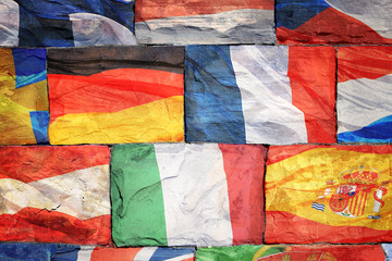 Flags of EU countries on bricks