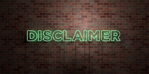 DISCLAIMER - fluorescent Neon tube Sign on brickwork - Front view - 3D rendered royalty free stock picture. Can be used for online banner ads and direct mailers..