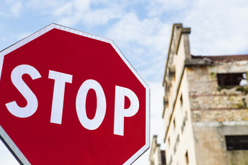 Stop sign in a construction site