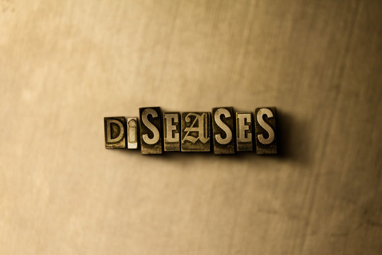 DISEASES - close-up of grungy vintage typeset word on metal backdrop. Royalty free stock - 3D rendered stock image.  Can be used for online banner ads and direct mail.
