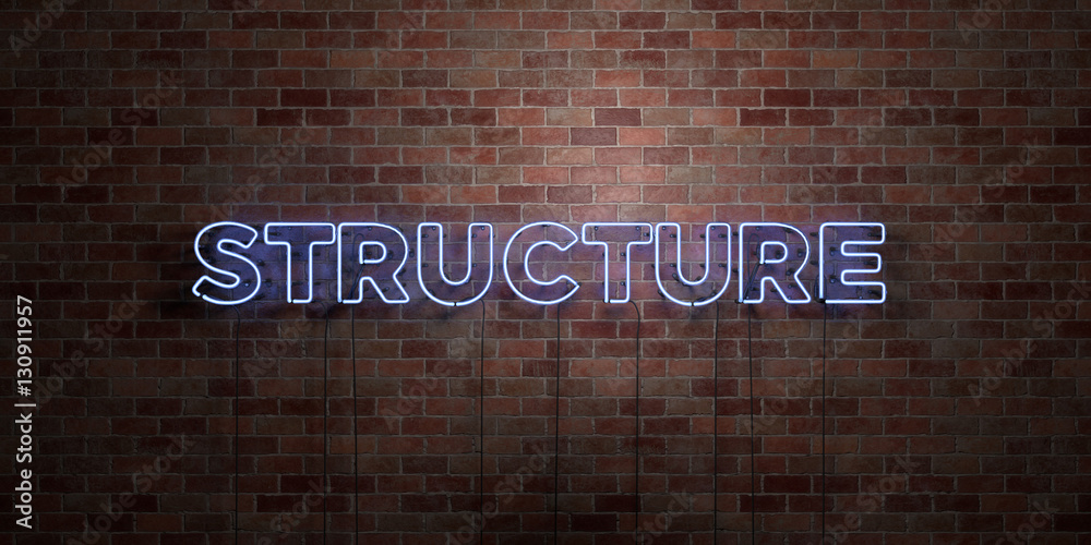 Fototapete STRUCTURE - fluorescent Neon tube Sign on brickwork - Front view - 3D rendered royalty free stock picture. Can be used for online banner ads and direct mailers..