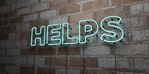 Fototapeta premium HELPS - Glowing Neon Sign on stonework wall - 3D rendered royalty free stock illustration. Can be used for online banner ads and direct mailers..