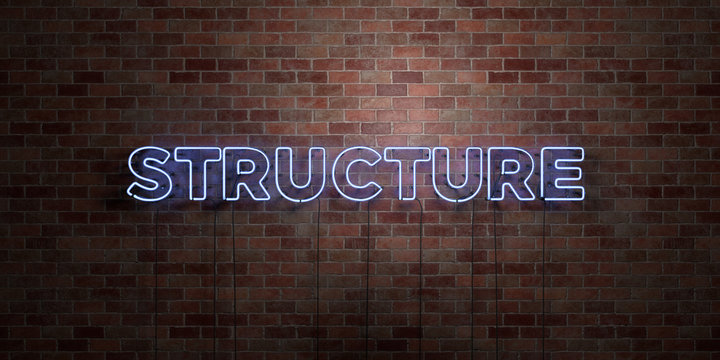 STRUCTURE - fluorescent Neon tube Sign on brickwork - Front view - 3D rendered royalty free stock picture. Can be used for online banner ads and direct mailers..