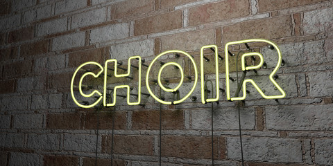 CHOIR - Glowing Neon Sign on stonework wall - 3D rendered royalty free stock illustration.  Can be used for online banner ads and direct mailers..