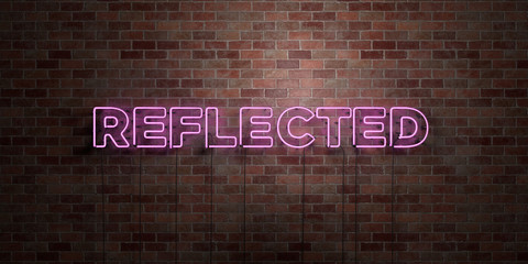 REFLECTED - fluorescent Neon tube Sign on brickwork - Front view - 3D rendered royalty free stock picture. Can be used for online banner ads and direct mailers..