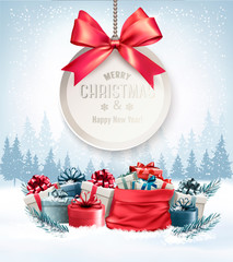 Christmas presents with a gift card and a ribbon. Vector.