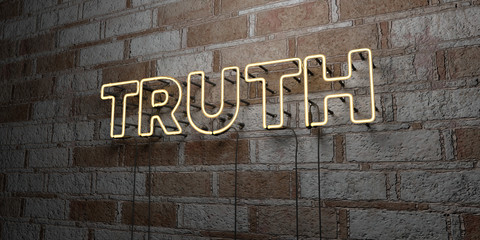 TRUTH - Glowing Neon Sign on stonework wall - 3D rendered royalty free stock illustration.  Can be used for online banner ads and direct mailers..