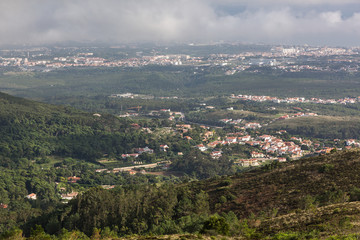 Autumn landscape. Highest viewpoint of Sintra region, Santuario da Peninha, Portugal.