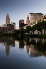 Fototapeta na wymiar Downtown Cleveland, Ohio Skyline - Historic Skyscrapers, Cuyahoga River