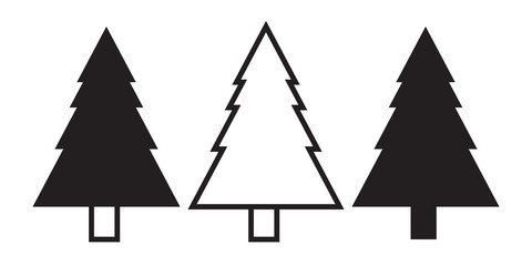 Simple flat three christmas tree icons, grayscale on white background