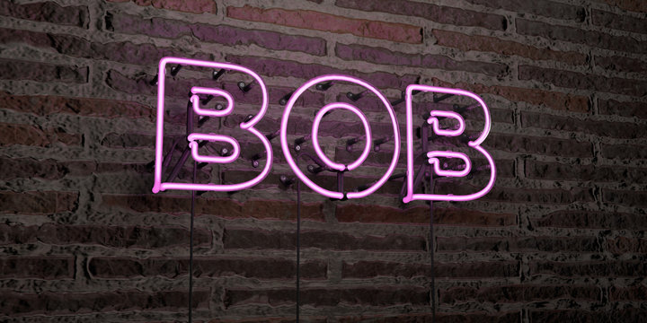 BOB -Realistic Neon Sign on Brick Wall background - 3D rendered royalty free stock image. Can be used for online banner ads and direct mailers..