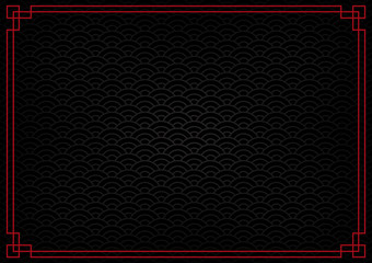 black chinese background with red border, abstract mysterious wallpaper with decoration frame 