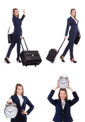 Travel vacation concept with luggage on white