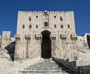 citadel fortress gate landmark in central old aleppo city syria