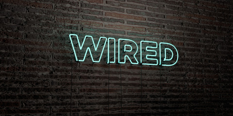 WIRED -Realistic Neon Sign on Brick Wall background - 3D rendered royalty free stock image. Can be used for online banner ads and direct mailers..