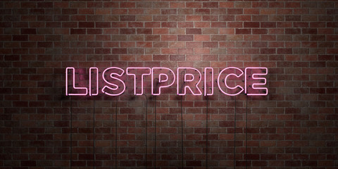 LISTPRICE - fluorescent Neon tube Sign on brickwork - Front view - 3D rendered royalty free stock picture. Can be used for online banner ads and direct mailers..