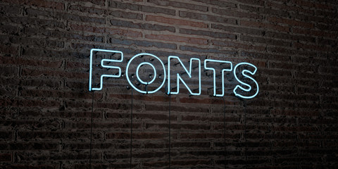 FONTS -Realistic Neon Sign on Brick Wall background - 3D rendered royalty free stock image. Can be used for online banner ads and direct mailers..