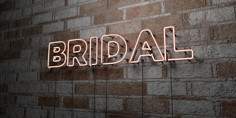 BRIDAL - Glowing Neon Sign on stonework wall - 3D rendered royalty free stock illustration.  Can be used for online banner ads and direct mailers..