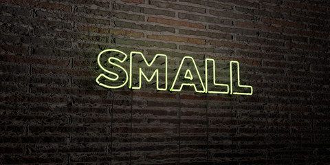 SMALL -Realistic Neon Sign on Brick Wall background - 3D rendered royalty free stock image. Can be used for online banner ads and direct mailers..