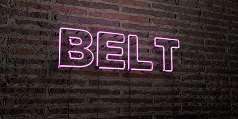 BELT -Realistic Neon Sign on Brick Wall background - 3D rendered royalty free stock image. Can be used for online banner ads and direct mailers..