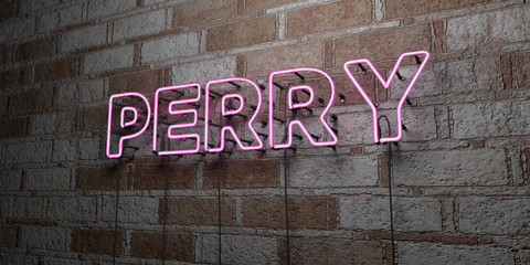 PERRY - Glowing Neon Sign on stonework wall - 3D rendered royalty free stock illustration.  Can be used for online banner ads and direct mailers..