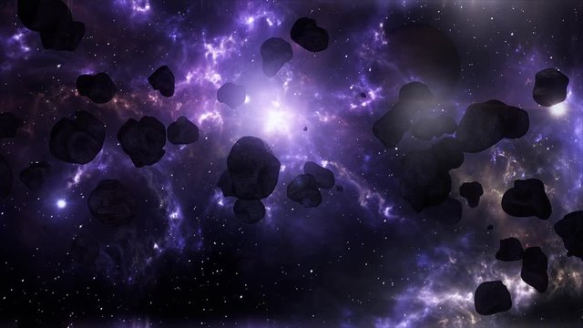 A Very Spectacular and Cinematic Asteroid Field in Outer Space Galaxy 4K 3D Animation