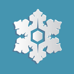 Paper snowflake on a blue background. Paper art style