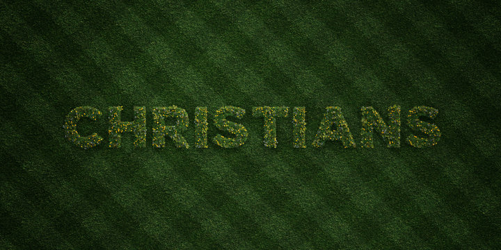 CHRISTIANS - fresh Grass letters with flowers and dandelions - 3D rendered royalty free stock image. Can be used for online banner ads and direct mailers..