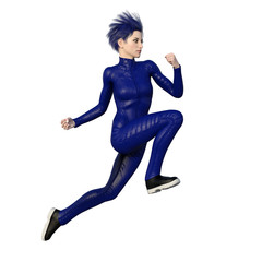 3d render of a super heroine in leather suit isolated on white