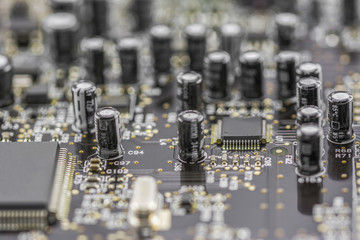 Close up photograph of an old computer sound card circuit board