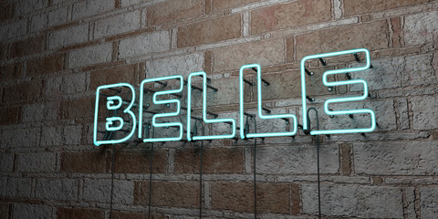 BELLE - Glowing Neon Sign on stonework wall - 3D rendered royalty free stock illustration.  Can be used for online banner ads and direct mailers..