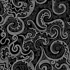 Abstract figured lacy vector seamless pattern with curling lines, ornamental shapes, decorative elements