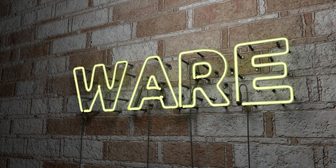 WARE - Glowing Neon Sign on stonework wall - 3D rendered royalty free stock illustration.  Can be used for online banner ads and direct mailers..